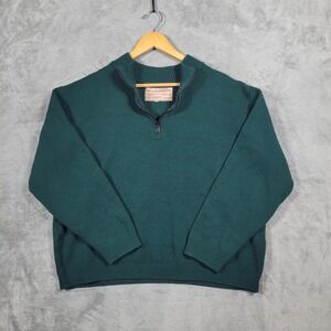 Vintage Filson Sweater Mens XL Green Virgin Wool Quarter Zip Mock Neck Pullover